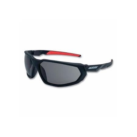 Jackson Safety Hyperguard Safety Glasses, Smoke, Polycarbonate, Anti-Fog, Black Full Frame, Red Temple 138-45104
