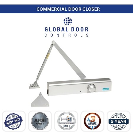 Global Door Controls Commercial ADA Grade 1 Slim Line Door Closer in Aluminum - Sizes 1-4 TC411-AL