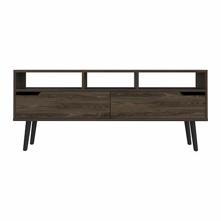 Homeroots 54in Dark Brown Walnut Enclosed and Open Storage TV Stand 479996