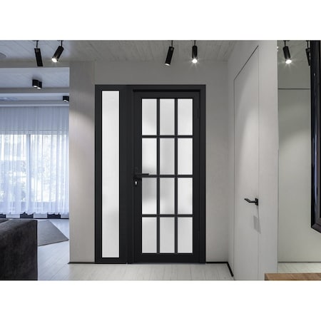 Vdomdoors Front Exterior Prehung FiberGlass Door Frosted Glass / Manux 8312 Matte Black / Sidelight Exterior MANUX8312EXD-BLK-W36+12 x H80-LH