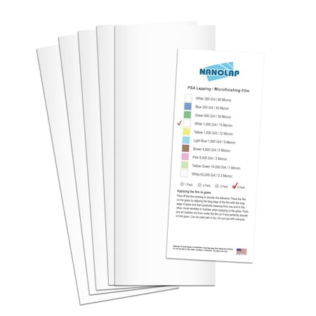 Nanolap PSA Lapping Film, 5 Pc 15 Micron (1,000 Grit), 4-0.25 in x 11 in Microfinishing Fine Sanding Paper 61587N