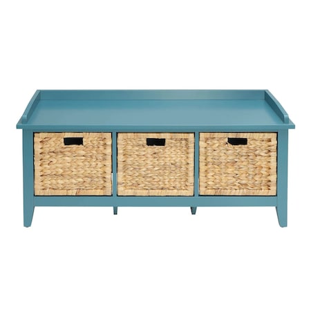 Homeroots 43in Teal Blue Solid Wood Storage Bench with Drawers 286649
