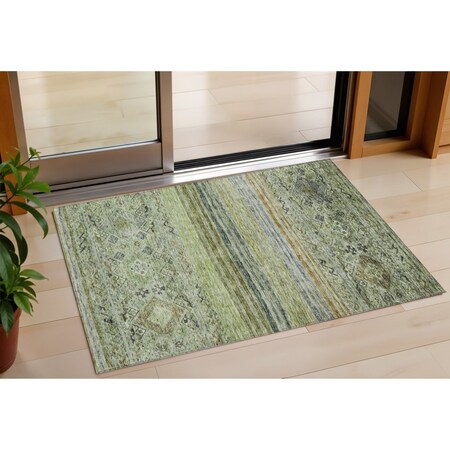 Homeroots 3' X 5' Artichoke Green Blue And Black Floral Washable Indoor Outdoor Area Rug 606170