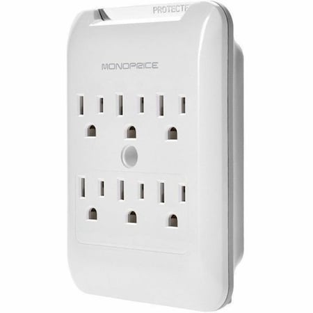 Monoprice Outlet Strip, Surge, Wall Tap, 5-15R, 5-15P, 0 ft., White 9196