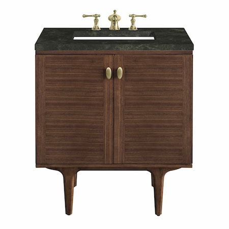 James Martin Vanities Amberly 30" Single Vanity, Mid-Century Walnut, w/ 3 CM Phantome Eclos Top 670-V30-WLT-3PHT