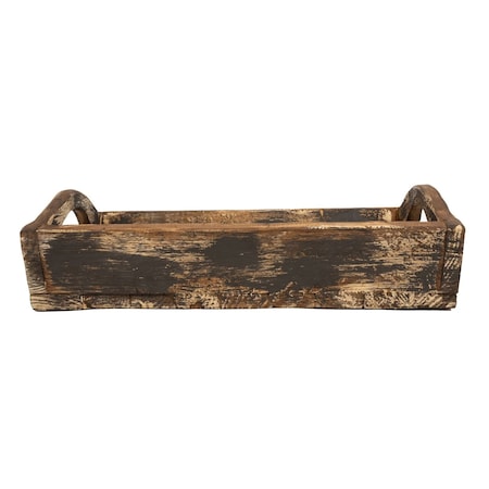 Homeroots 20in Dark Brown Reclaimed Wood Handmade Serving Tray With Handles 724223