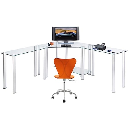 Rta Home And Office CT-013LR Clear Tempered Glass Corner Computer Desk with Left and Right Extention tables CT-013LR