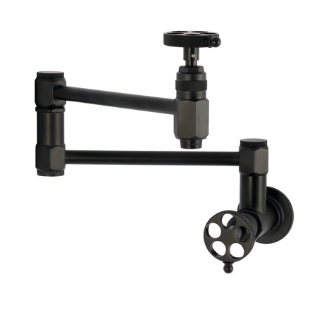 Kingston Brass Wall Mount Pot Filler Faucet with Knurled Handle, Matte Black KS5100RKX