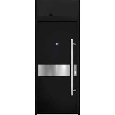 Vdomdoors Steel Door Deux 6072 Black Enamel Transom Window Sidelite Entry Door Painted W36xH80+16 Left hand I DEUX6072EXD-BLK-W36 X H80+16-LH-I