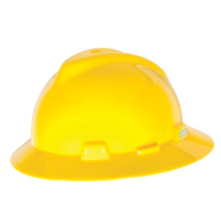 Msa Safety V-Gard Slotted Full Brim Hard Hat, Fas-Trac III Suspension, Type I, Class E, Yellow 475366