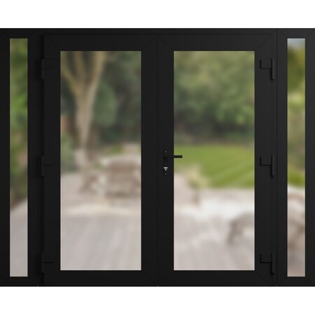 Vdomdoors Front Exterior Prehung Metal-Plastic Double Doors Frosted Glass / MANUX 8102 Matte Black / Office C MANUX8102DEXD-BLK-W16+72+16xH80-LH-I