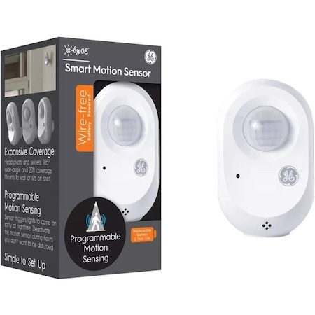 Ge Smart Motion Sensor, 105 deg Sensing, 20 ft Sensing, White 93105005