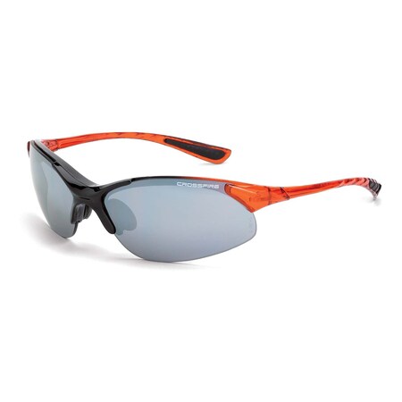Crossfire Safety Glasses, Silver Mirror Lens, Shiny Black/Burnt Orange Frame, 1 PR 1583