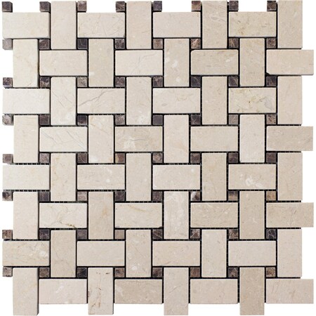 Apollo Tile Ivory Beige 12x12 Crema Marfil, Emperador Dark Floor and Wall Mosaic Tile 5 sqft/case, 5PK APLVL88B27A