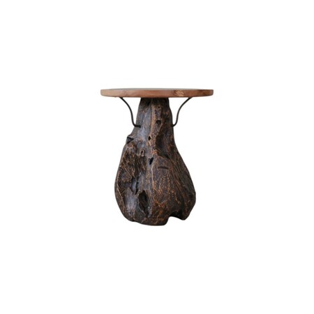 Homeroots 24" Natural and Smoky Black Distressed Reclaimed Wood Round Pedestal End Table 716346