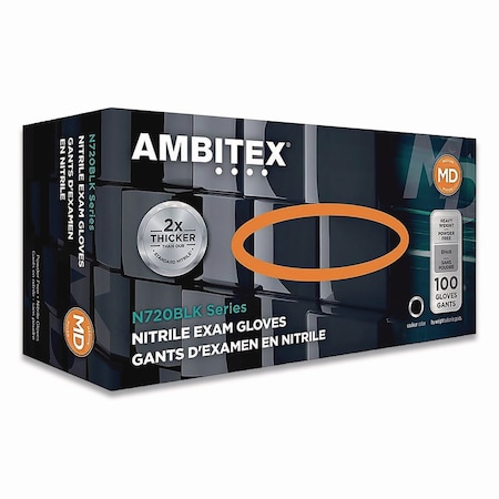 Ambitex N720 Series Powder-Free Nitrile Gloves, 6 mil, Medium, Black, 1000PK NMD720BLK