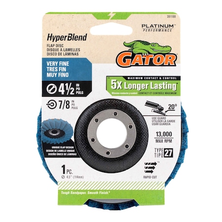 Gator Finishing 4.5 in. X 7/8 in. Sanding Flap Disc, Very Fine 391188