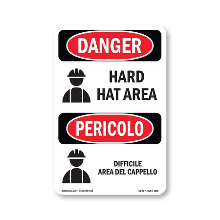 Signmission OSHA Danger Sign, Hard Hat Area Bilingual, 14in X 10in Rigid Plastic, OS-DS-P-1014-VI-1292 OS-DS-P-1014-VI-1292