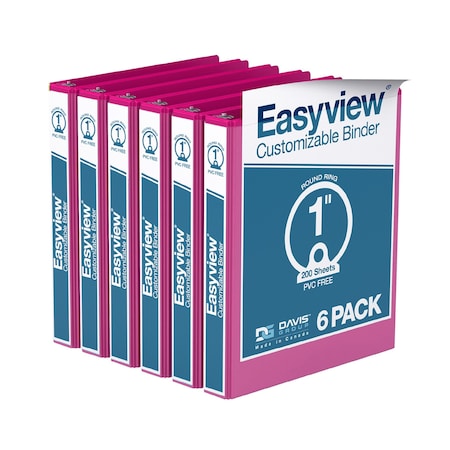 Davis Group Easyview Premium, Round Ring, Customizable, View Binder, (Pink, 1"), PK6 8411-43-06