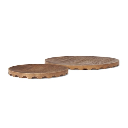 Homeroots Set of Two Natural Light Brown Round Wood Handmade Serving Trays 609085