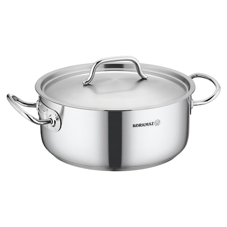 Korkmaz Gastro Proline 4.5 Liter Stainless Steel Low Casserole with Lid in Silver A2739