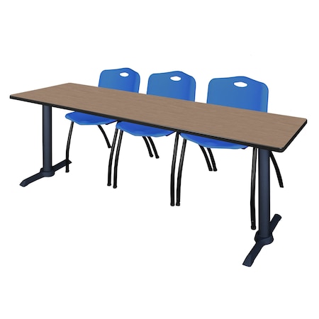 Regency Cain T-Base Training Seminar Table W/ 3 M Stack Chairs, 84 in W, 24 in L, Noble Oak MTRCT8424NO47BE