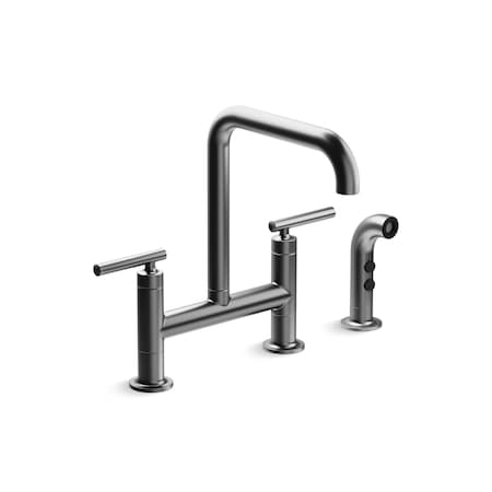 Kohler Purist Two-hole bridge kitchen sink faucet with side sprayer 7548-4-BGP