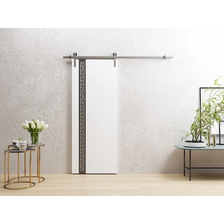 Sartodoors Barn Door 30 x 80 inches, Planum 0333 White Silk with Black Inserts and Frosted Glass, 6.6FT Silver PLANUM0333BD-S-WS-30