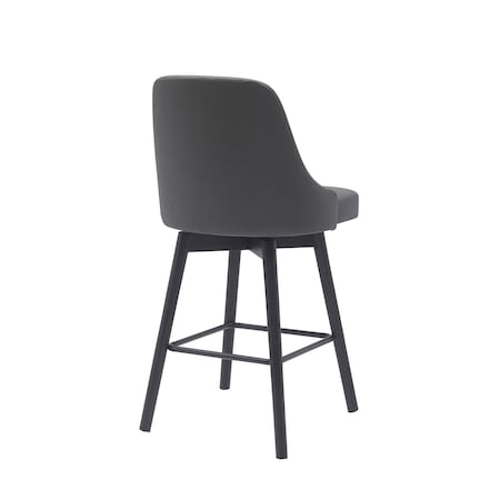 Homeroots 26" Gray and Black Faux Leather with Solid Wood Swivel Counter Height Bar Chair 534478
