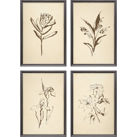 Homeroots Set Of Four Vintage Line Black Framed Print Wall Art, 4PK 526140