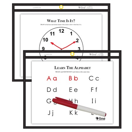 C-Line Products 9"x 12" Black Horizontal Vinyl Reusable Dry Erase Pocket, 30EA/BX, 5BX/CT 40711-BX
