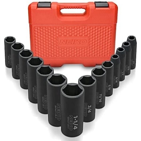 Neiko 1/2'' Dr. Impact Socket Set, SAE, Deep 02476A