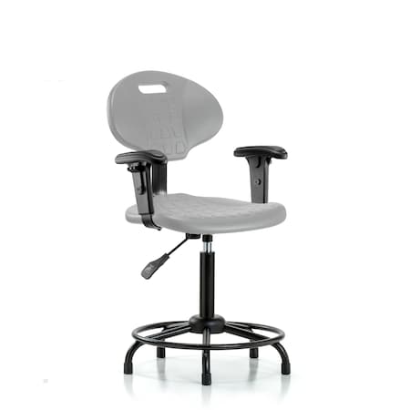 Blue Ridge Ergonomics Poly Chair-Medium Bench Ht with Adjustable Arms, Round Tube Base & Stationary Glides in Gray Poly TPMBCH-RT-A1-RG-GRY