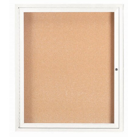 Aarco Enclosed Natural Pebble Grain Cork Bulletin Board w/ White Powder Coated Al Frame, 36''Hx30''W DCC3630RW