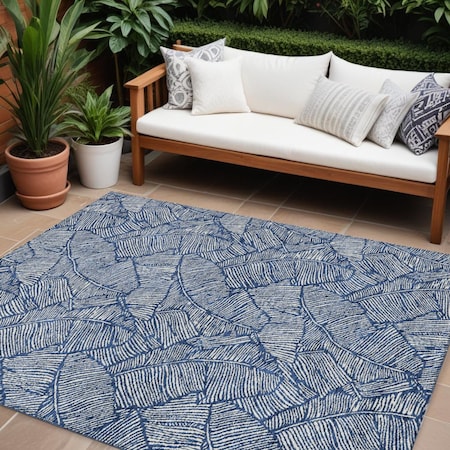 Homeroots 9' X 12' Navy Blue And Ivory Floral Washable Indoor Outdoor Area Rug 594645
