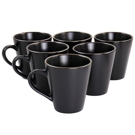 Elama Paul 6 Piece Stoneware Mug Set in Matte Black with Gold Rim ELM-PAUL6M
