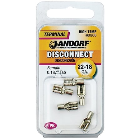 Jandorf Disconnect Terminal, 22 to 18 AWG Wire, 5PK 60936