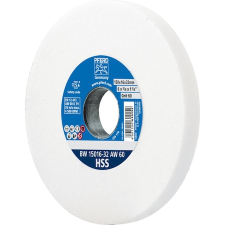 Pferd PFERD Vitrified Bench Wheel, HSS, 6in x 5/8 x 1-1/4, 60 Grit, Aluminum Oxide 61718