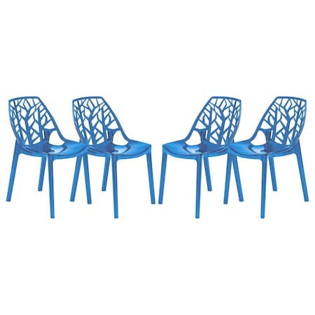 Leisuremod Cornelia Modern Stackable Dining Chair with Cut-Out Tree Design, Transparent Blue, 4PK C18TBU4