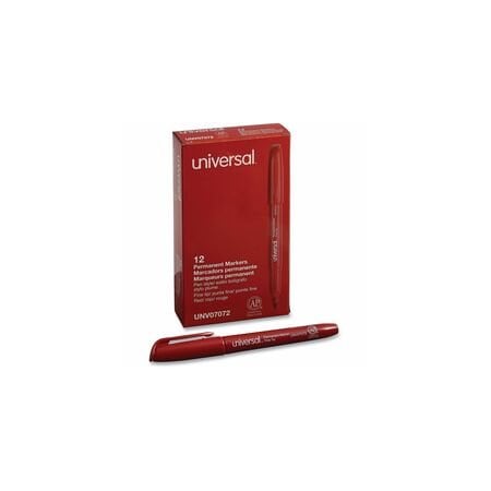 Universal Pen-Style Permanent Marker, Fine Bullet Tip, Red, 12PK UNV07072