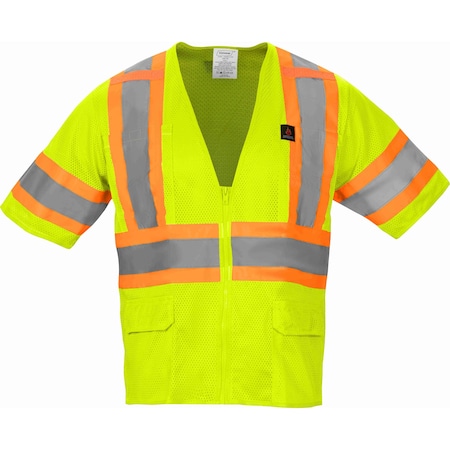 Ironwear Two-Tone Hi-Vis FR Safety Vest S Class 3 , Zipper 6 Pockets 1293FR-LZ-RD-SM