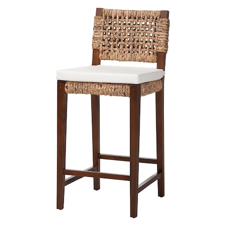 Bali & Pari Alise Handwoven Seagrass Bar Stool with Mahogany Wood Frame - Chair for Home Bar, Earthy Brown 259-14243-ZORO