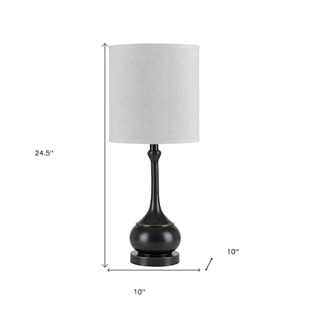 Homeroots 25" Blackened Bronze Metal Round Table Lamp With Off White Drum Shade 524685