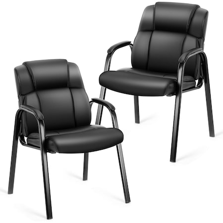Simple Deluxe Waiting Room Leather Guest Chairs w/ Padded Arms, Comfy Stationary Reception Meeting Chair, 2PK 3A88FNCHAR22X36PUBLKX2