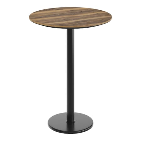 Flash Furniture Commercial 31.25" Natural HPL Tabletop with Black Bar Height RD Base ST-RD31-NAT-TR18B-GG