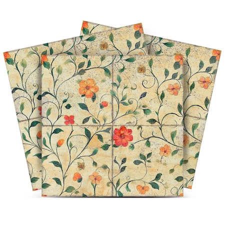 Homeroots 5" x 5" Blue Orange And Green Vinyl Arabesque Peel And Stick Removable Tiles 572066