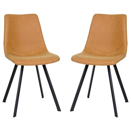Leisuremod Markley Modern Leather Dining Chair with Metal Legs, Light Brown, 2PK MC18BR2