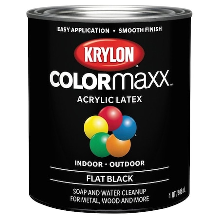 Krylon Paint, Flat Sheen, Black, 32 oz, 100 sq-ft Coverage Area K05647007