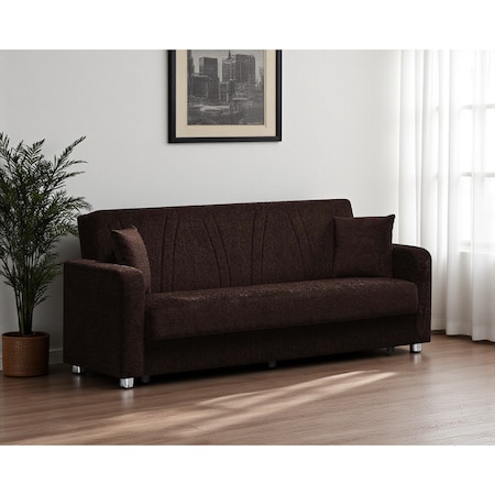 Homeroots 87" Dark Brown Chenille Convertible Futon Sleeper Sofa And Toss Pillows With Storage 607134