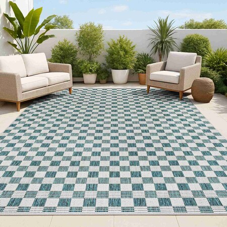 Jonathan Y Aimee Traditional Cottage Checkerboard Turquoise/Cream 3 ft. x 5 ft. Indoor/Outdoor Area Rug TSN204E-3
